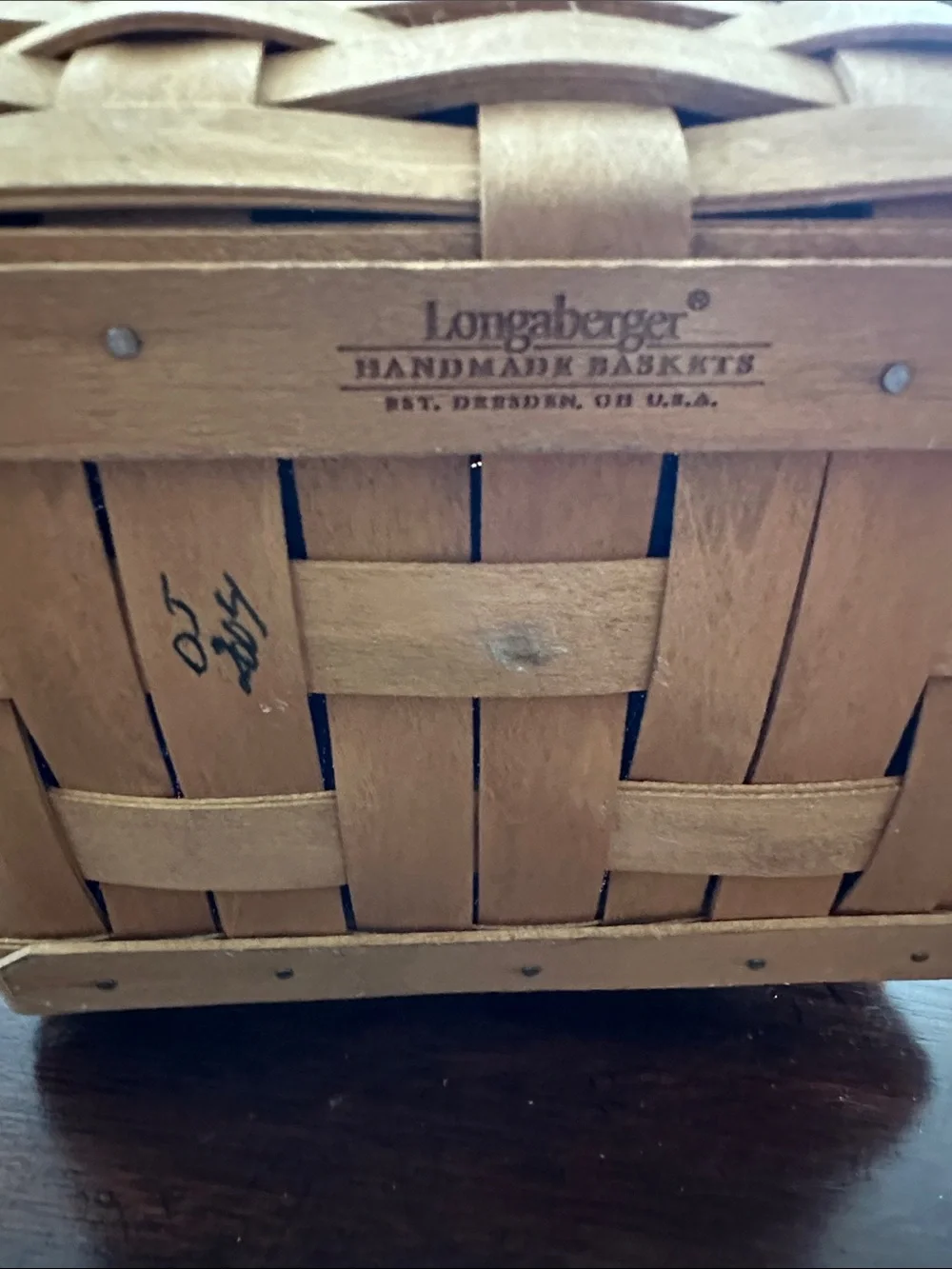 Longaberger Woven Basket with Navy Fabric Liner